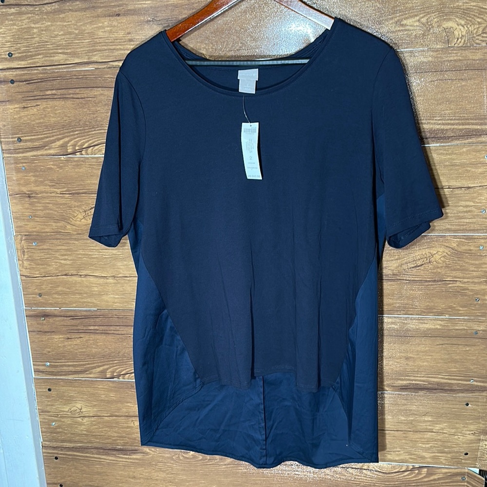 Chicos REFINED SWING TEE TOP SS KNIT FASHION
CLASSIC NAVY size 2 new with tags